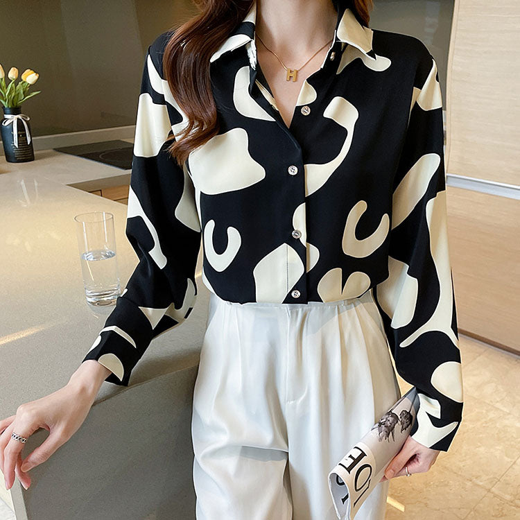 Zhuohui 2022 New Spring Ladies Blouses Casual Two Tone Turn Down Collar Loose Chiffon Shirts Women Chic Office Tops