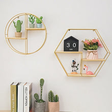 Load image into Gallery viewer, Nordic Iron Hexagonal Grid Wall Storage rack Shelf Wall Hanging Geometric Figure Wall Decoration Living Room decorative shelf
